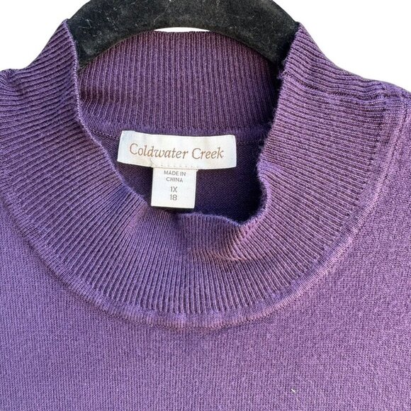 Coldwater Creek Womens Purple Mock Neck Stretch Short Sleeve Sweater Blouse 1X - Picture 5 of 9